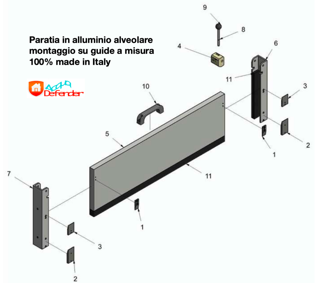 Paratia in alluminio anti-allagamento  LARGHEZZA 0-100  altezza 25 cm.